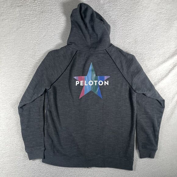 Peloton Hoodie Sweatshirt Womens Large Gray Piped Cord Star Logo Full Zip Gym - Picture 2 of 16